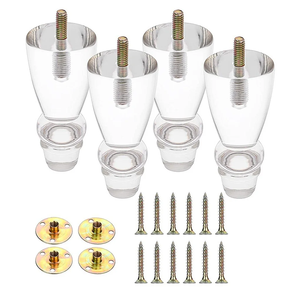 Clear Sofa Legs Set Of 4 Modern Cabinet Feet With Iron Nuts For Couch Table Bed Furniture Replacement Accessories