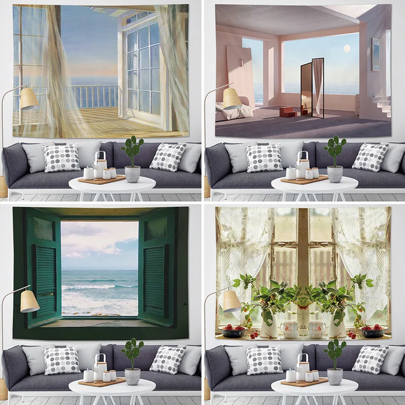 INS Seascape Tapestry Beautiful Landscape Sunset Background Net Red Live Bedroom Wall Cloth Dormitory Decorative Hanging Tapestr