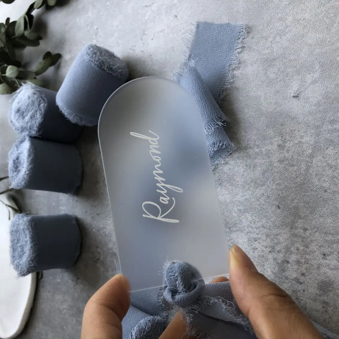 Frost NAME TAGS Custom Acrylic Name Cards with slik Ribbon Table Setting Wedding Place Cards Party Favours Hen Party Favours