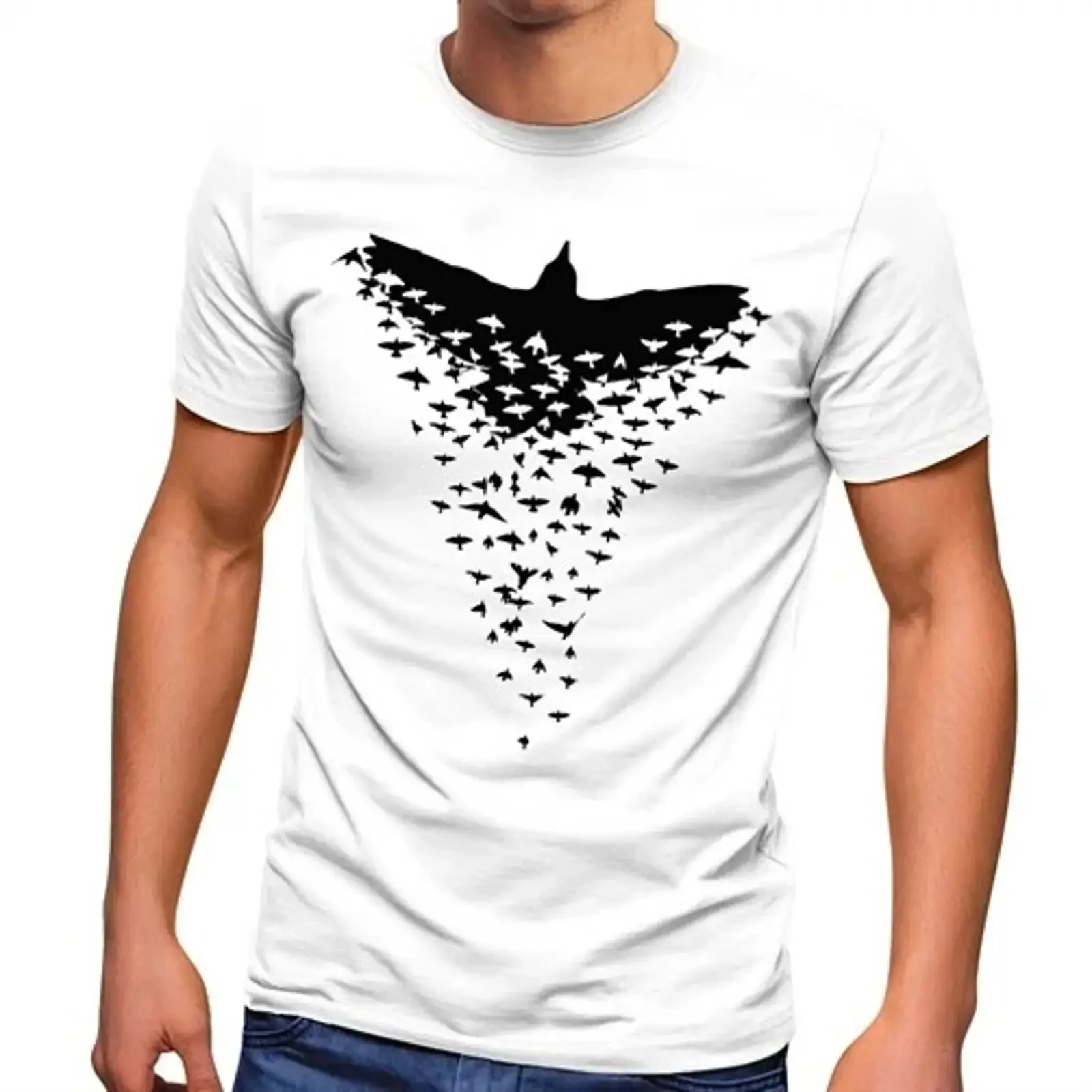 Men's T Shirt Raven Bird Flock Animal Print Fashion Street Style Neverless Image 1 of 2 vintage Washed Stylish graphic