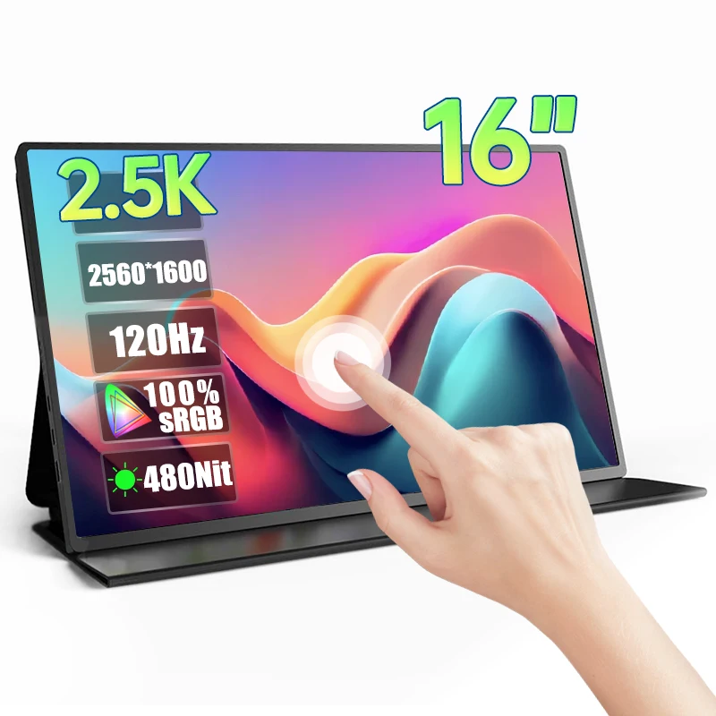 

16 Inch 2.5K 120Hz Touchscreen Portable Monitor 2560*1600 100%sRGB Game Display IPS Screen For Laptop PC Phone Xbox PS4/5 Switch