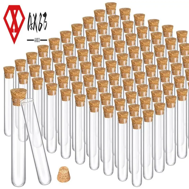 

AX83-100PCS Glass Test Tubes With Cork Clear Stoppers Round Bottom Lab Test Alcohol Tampons Tubes Container(15X100mm/13Ml)