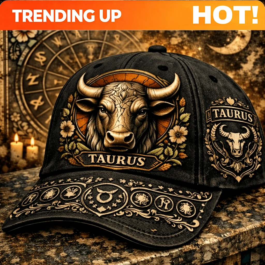 Custom Zodiac Baseball Cap Taurus Bull Graphic Hat Celestial Astrology Star Sign Design Vintage Floral Style Casual Fashion