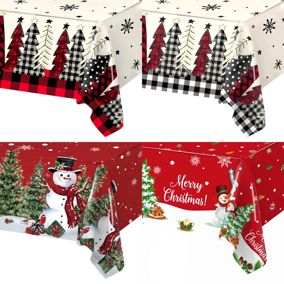 Christmas Tablecloth Merry Chirstmas Snowman Decoration For Home Winter Christmas Snowflake Table Cloth 2024 New Year 2025 Decor