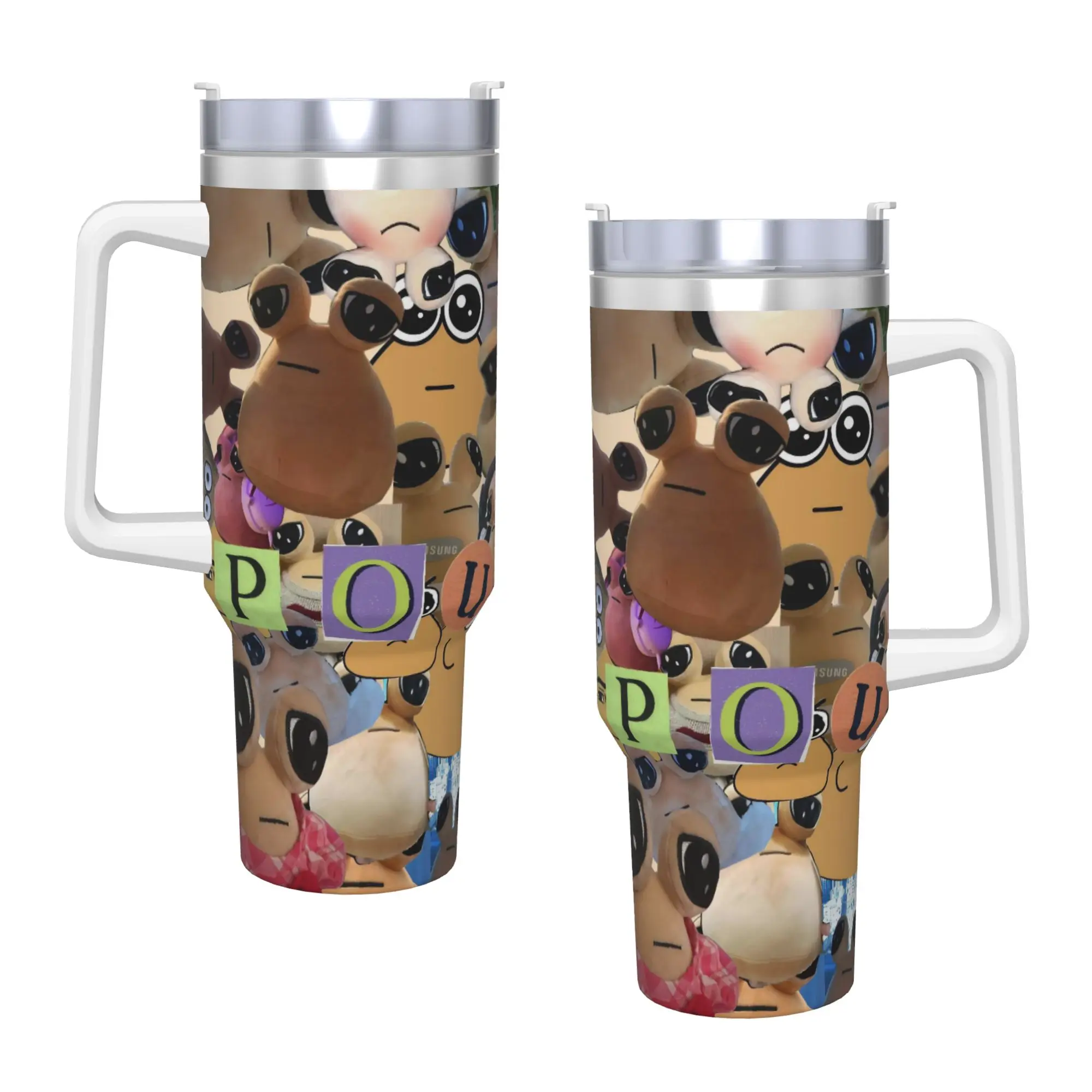 

Термокружка из нержавеющей стали Pou Cartoon, 40 унций, для кемпинга, сохраняет тепло, для горячих напитков, молока, чая, воды