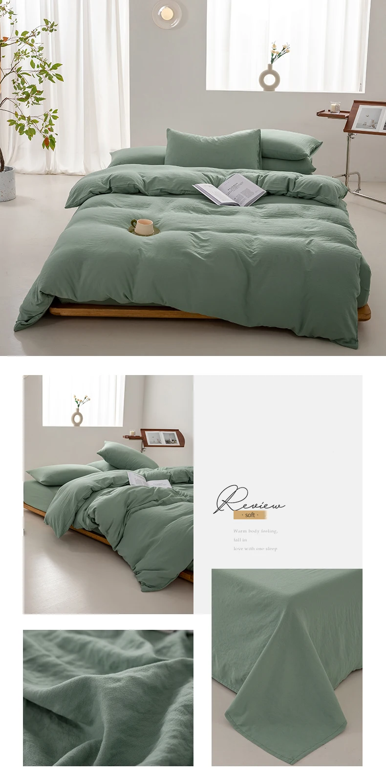 1pc Solid Color Duvet Cover 100% Washed Cotton Quilt Cover Japanese Minimalist Style Bedding Single Double King Queen Size Bed
