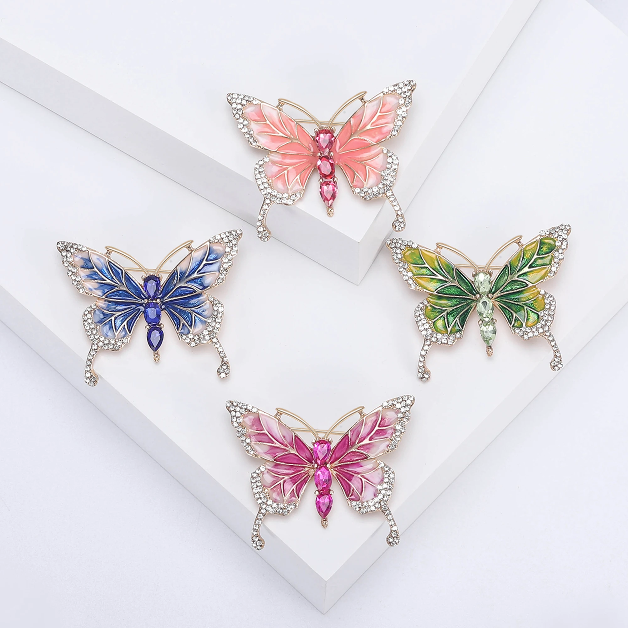 Enamel Butterfly Brooches for Women Unisex Rhinestone Insect Pins Banquet Party Backpack Gifts Jewelry Accessories