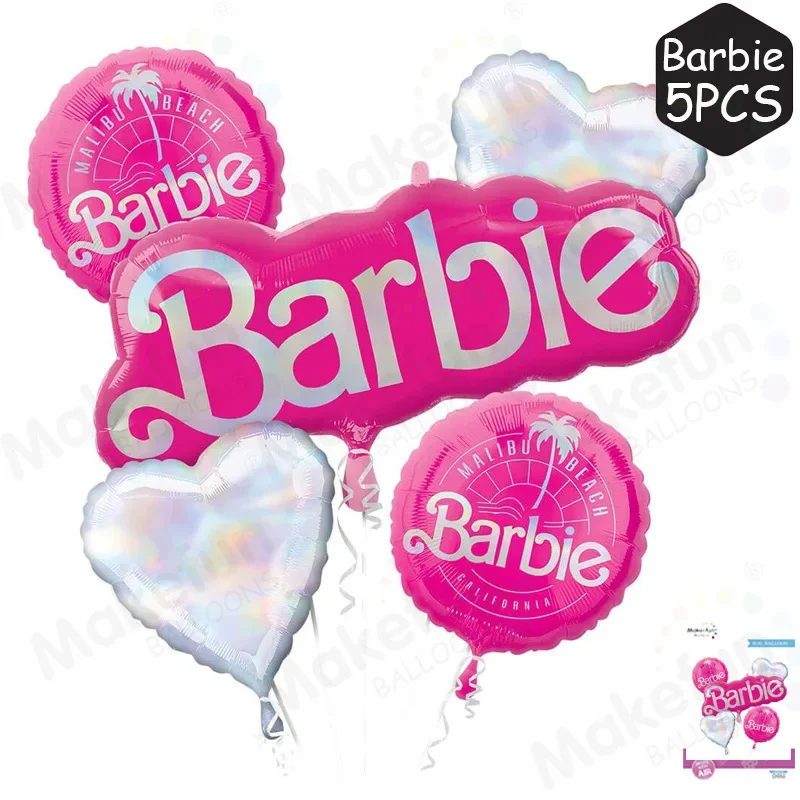 5pcs/set Barbie Pink Theme Series Large Collection Party Background Decoration Individually Packaged Aluminum Film Balloons