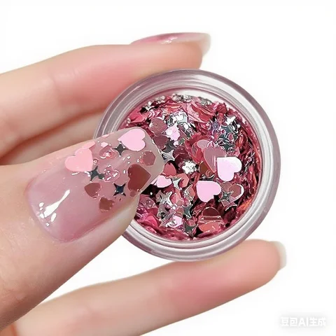 Sparkling four-star star love star girl pink nail Glitter decoration adhesive nail art patch