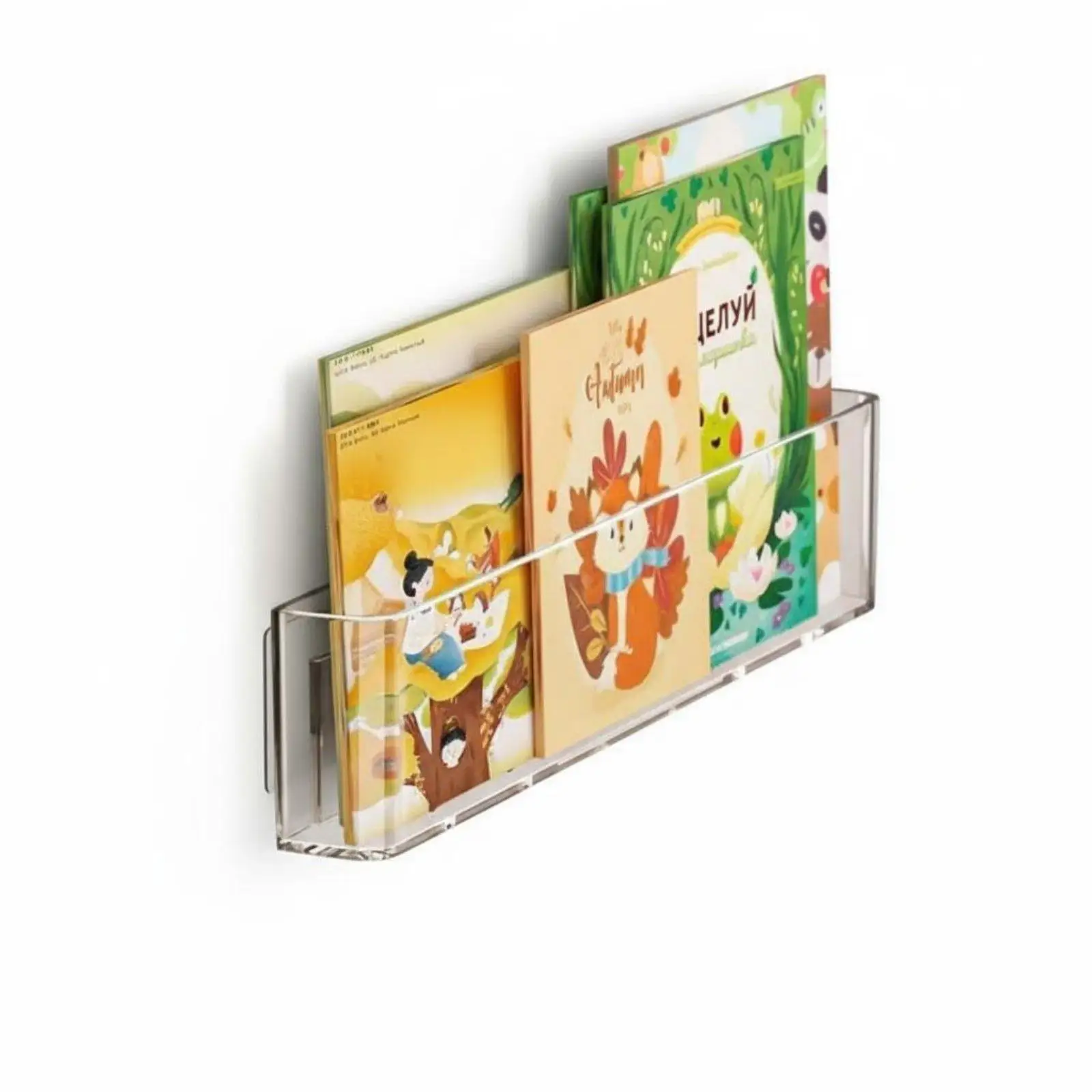Clear Acrylic Floating Shelf for Wall Book Display Rack for Playroom Organization and Art Showcase