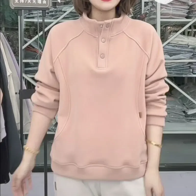 Hoodies Frauen Button Up Pullover Solide Einfache Damen Ins Koreanischen Stil, Mode, Casual Alle-spiel Verdicken Wind-proof harajuku