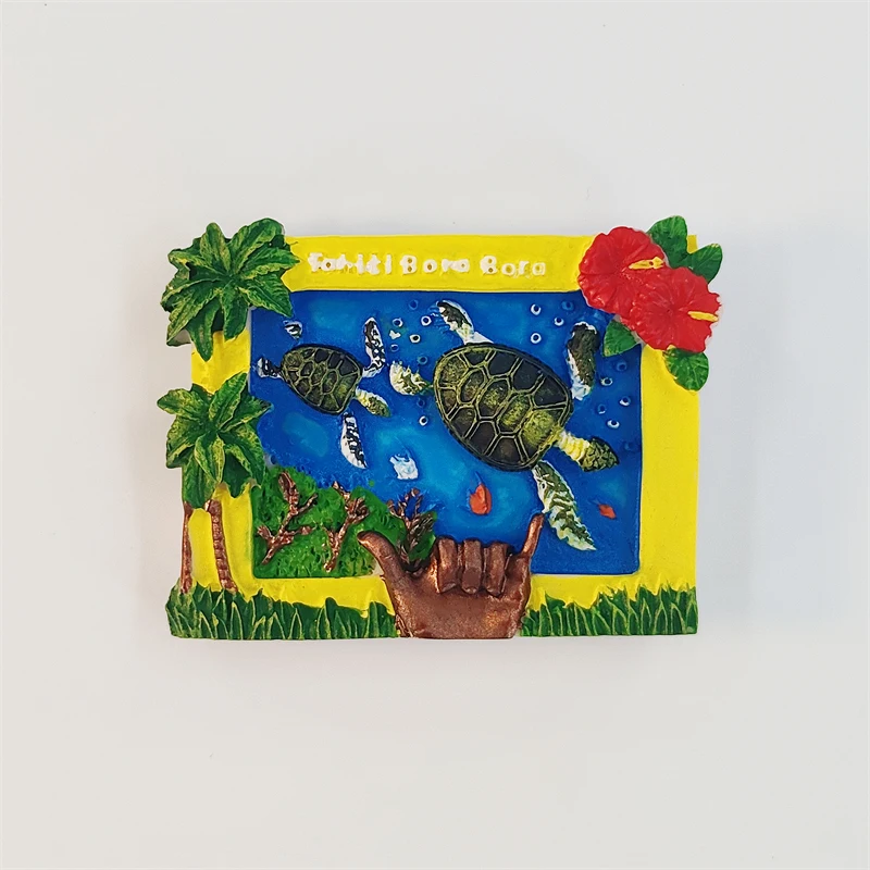 France，Tahiti， Bora Bora Island， sea turtles，3D Stereoscopic，Tourism Souvenirs，Resin painting，Decoration home，fridge magnets