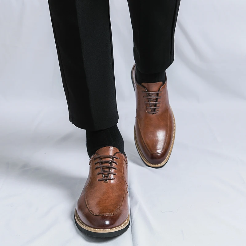 

Men Luxury Derby Leather Shoes Pointed-toe Classic Lace-up Business Formal Leather Shoes Wedding Banquet Shoes Men Size 38-44