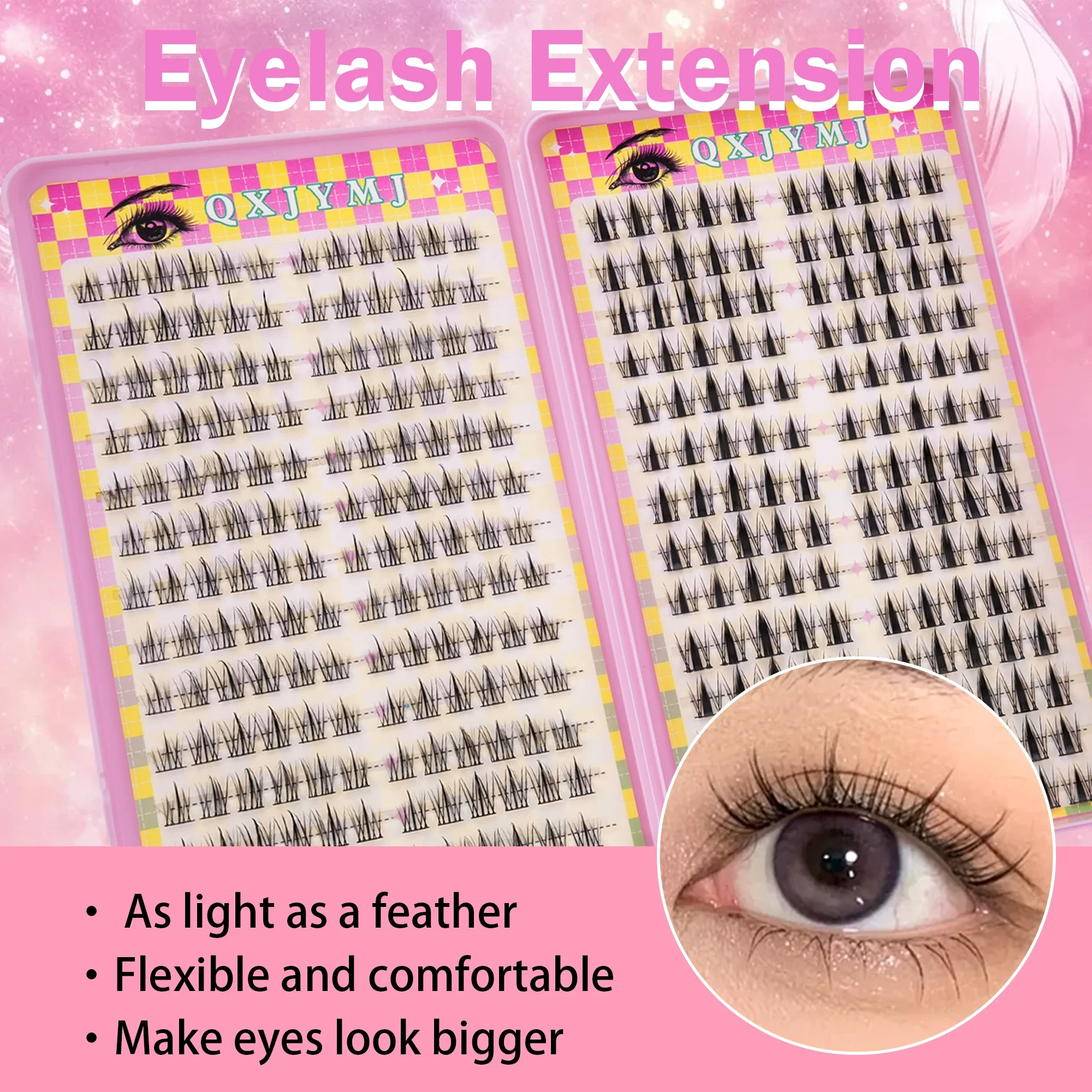 308PCS Mixed D Curl Soft Wispy Manga Cluster Lashes Individual False Eyelashes DIY Reusable Eyelash Extensions for Eye Makeup