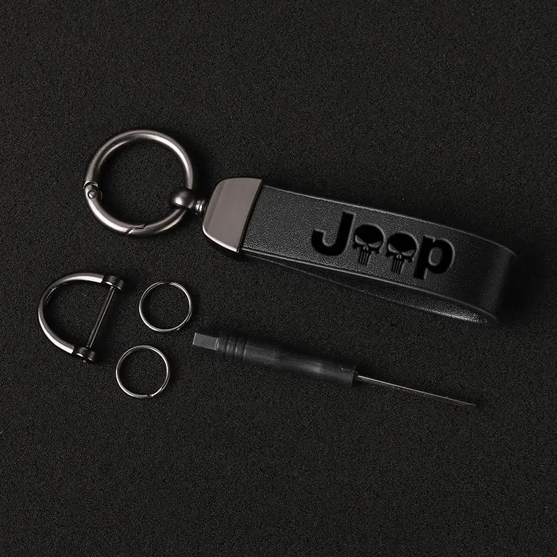 For Jeep Renegade Wrangler JK JL Grand Cherokee Compass Patriot Journey Charger Luxury Genuine Leather Keychain Car Key Ring