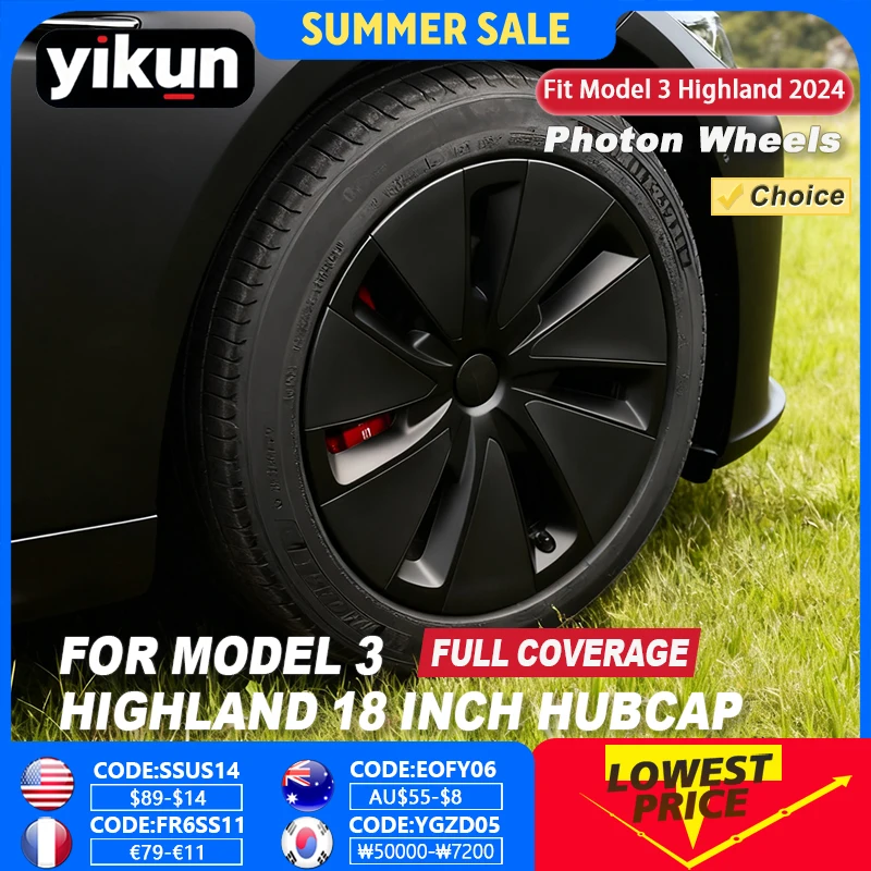 

18 Inch 4PCS HubCap Car for Tesla Model 3 Highland 2025 Performance Wheel Parts Full Rim Cover Wheel Cap Accessories Wheel Cover