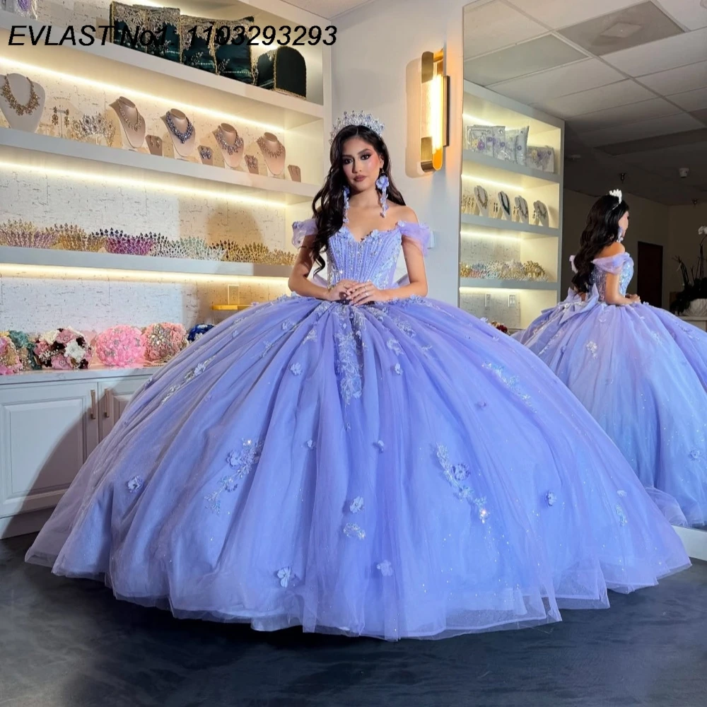 

EVLAST Customized Shiny Lavender Lilac Ball Gown Quinceanera Dress 3D Floral Applique Beads Sweet 16 Vestidos De 15 Anos E1QN228
