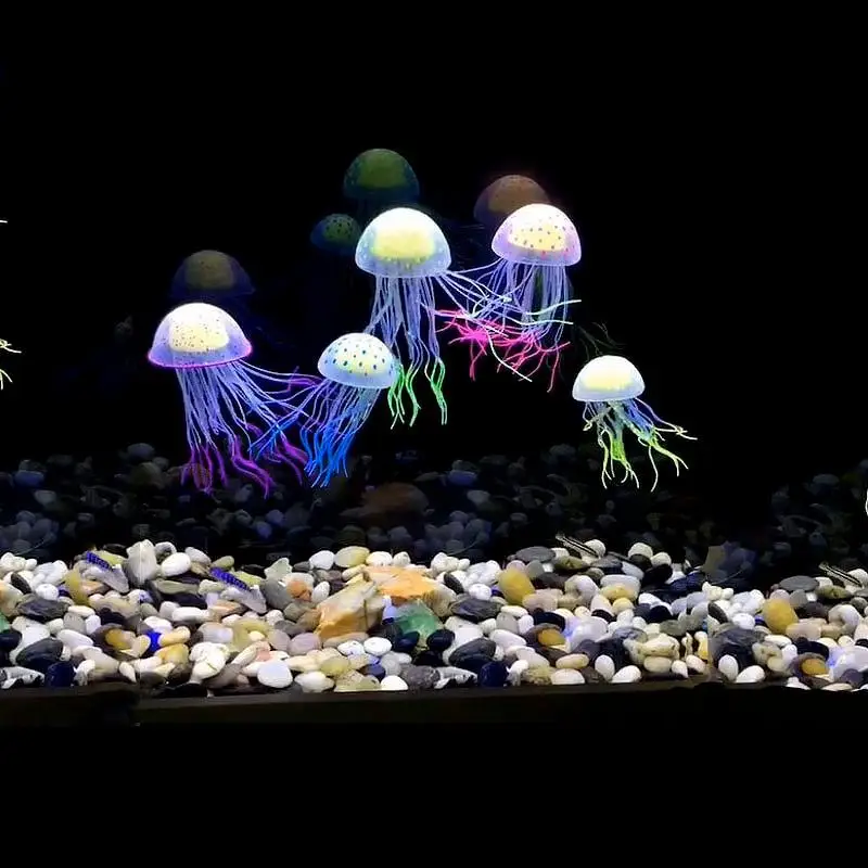 Soft Silicone Luminous Jellyfish Simulation Fluorescent Jellyfish Ornaments For Fish Tank Landscaping Decoration Accessories