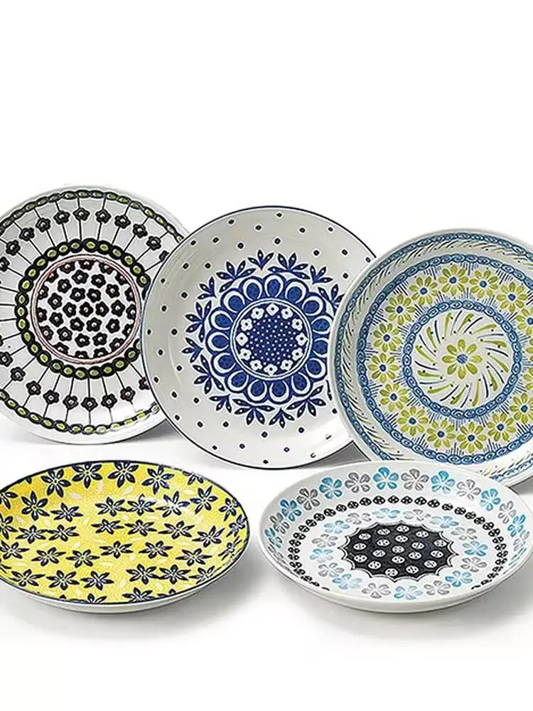 Japanese Original Imported Mino Ware Ceramic Round Bowl Large Bohemian Style Breakfast Pasta Salad Plate