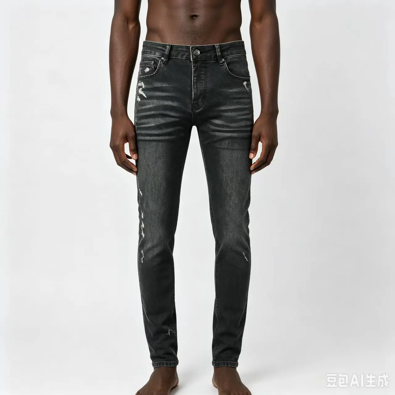 Fashionable new black men's jeans, painted, washed, nostalgic, stretchy, slim fit jeans, designer hip-hop brand pants, hombre