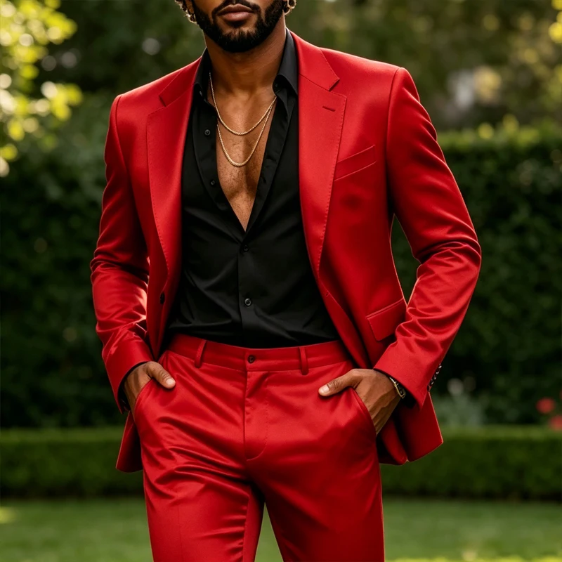 Luxury Men's Satin Suit 2 Piece Notch Lapel 2 Button Blazer Shiny Wide Leg Flared Pants Set Formal Tuxedo For Prom Wedding Party - view 2