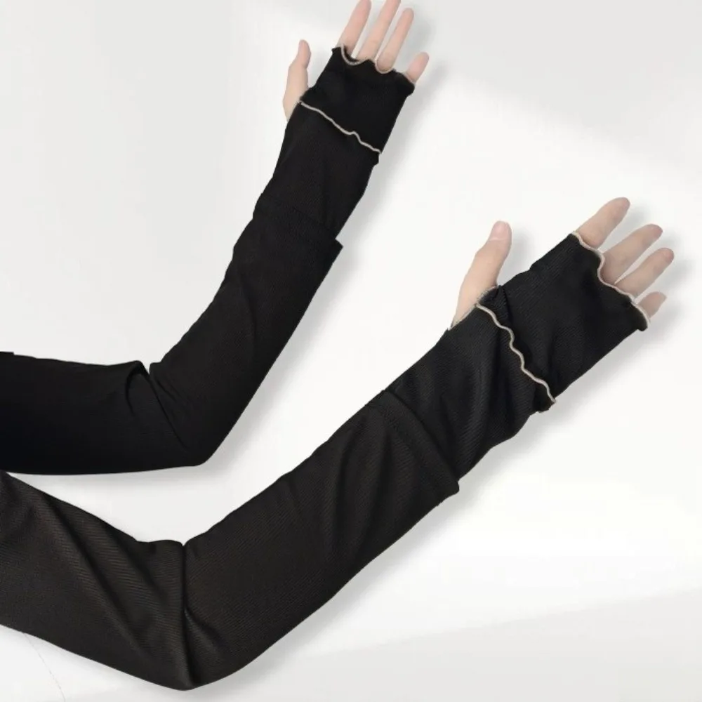 Simple Ruffles Ice Silk Arm Sleeves Flared UV Protection Sunscreen Arm Sleeves Solid Color Large Cycling Arm Cover Summer