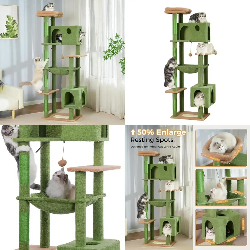 

Большая кошачья башня 72, расширенный гамак, просторный кондоминист и верхняя кровать для домашних взрослых кошек (зеленый, XLarge)