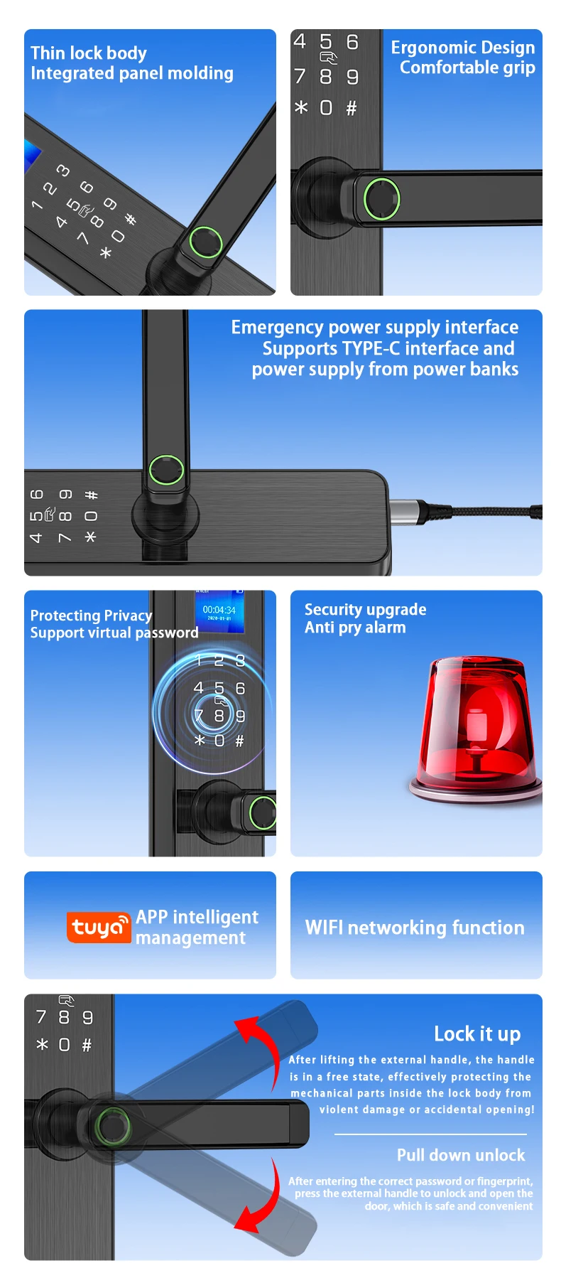 Glomarket App Control Biometric Fingerprint Smart Hotel Lock Electronic Digital Password Cerradura Inteligente Tuya Smart Lock