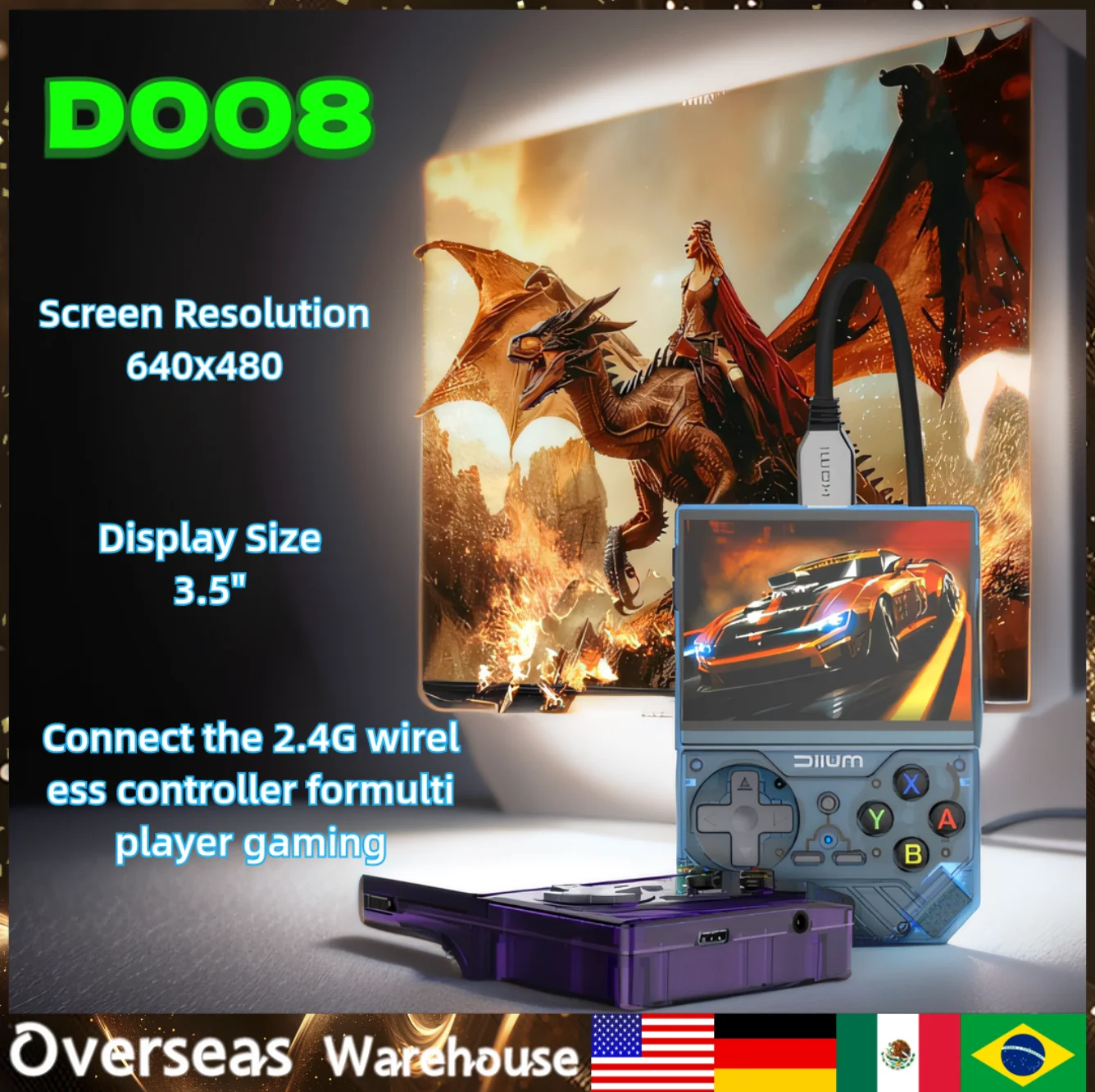 D008 Handheld Video Game Console Open Linux System 3.5 Inch IPS Screen 32Bit ARM Cotex-A7 2500mAh Retro Consoles Gifts D007 Plus