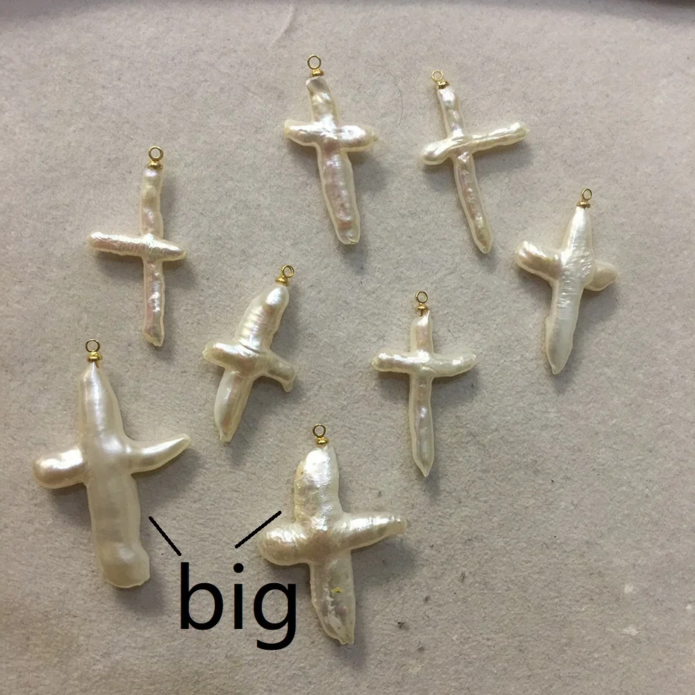 DIY pearl bead,15-50 mm big cross baroque shape loose freshwater pearl with 1 metal hanger