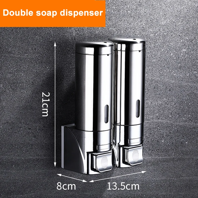 Stainless Steel Manual Press Soap Dispenser Hand Sanitizer Holder Wall Mount Bathroom Soap Shampoo Head Shower Liquid Dispenser