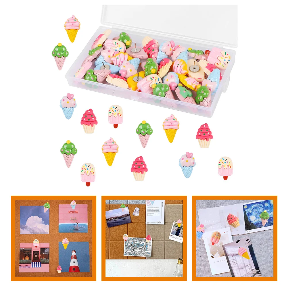 15 Pcs Ice Cream Pin Desk Accessories for Women Multi-function Thumb Tacks Cork Board Replaceable Map Push Resin Small Travel