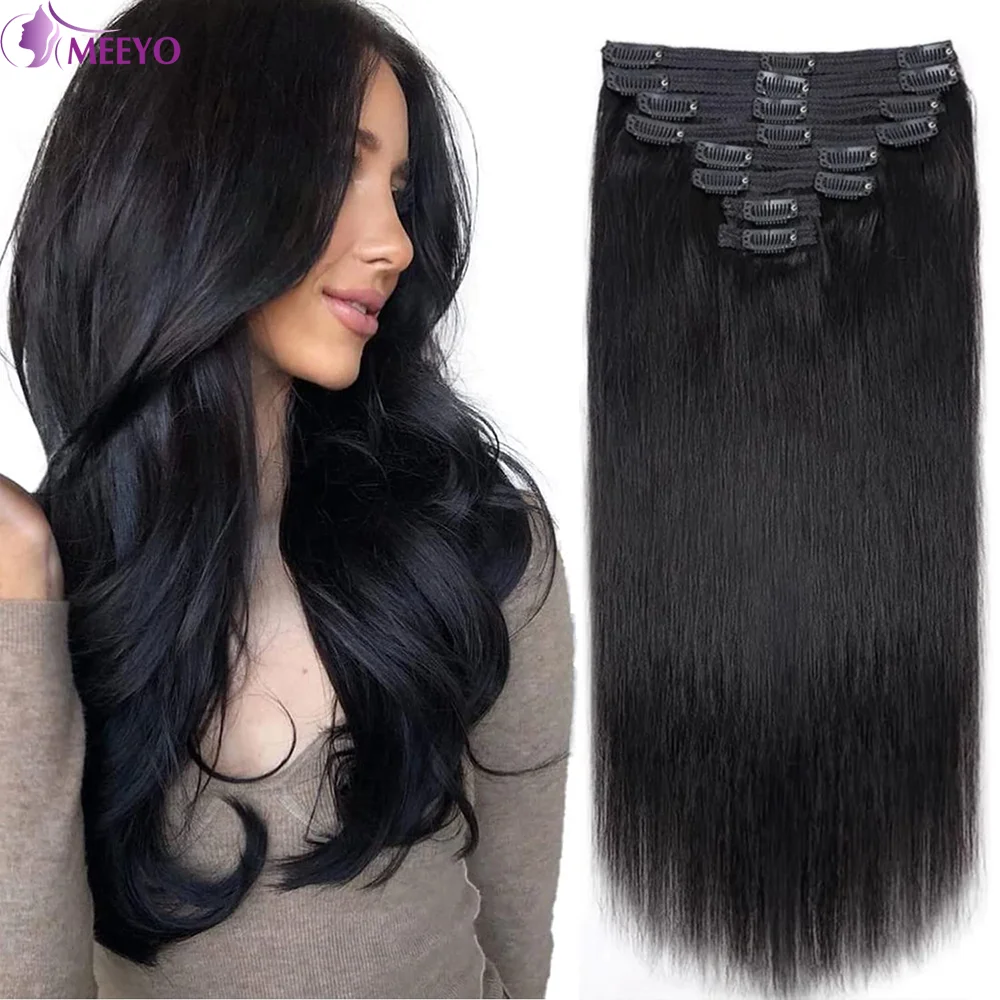 ブラジルの滑らかな自然なヘアエクステンション,本物の人間の髪の毛,絹のような,厚く,16〜26インチ,8個,120g