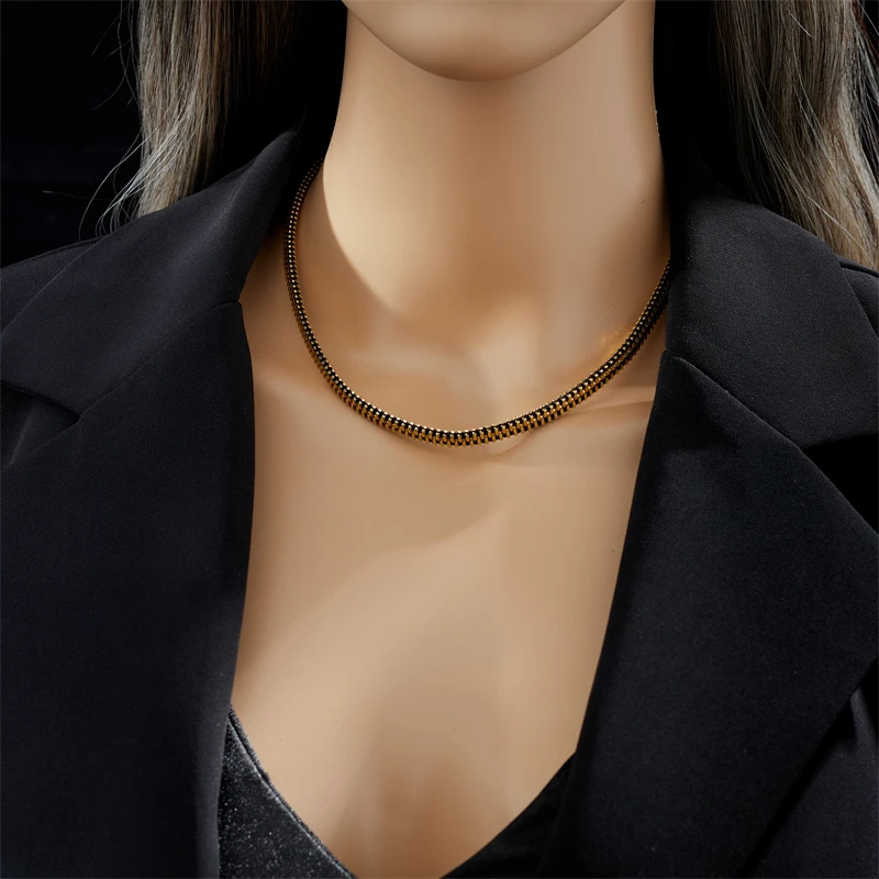 LAMENGLY 316L Stainless Steel Statement Zipper Choker Necklace For Women New Design Girls Clavicle Chain Jewelry Gifts Bijoux