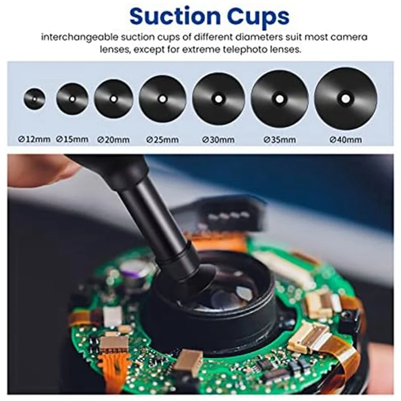 8-In-1 Camera Lens Sucker Kit Vacuum Suction Pen with 7 Interchangeable Suction Cups Tool for Lens Repair and Clean