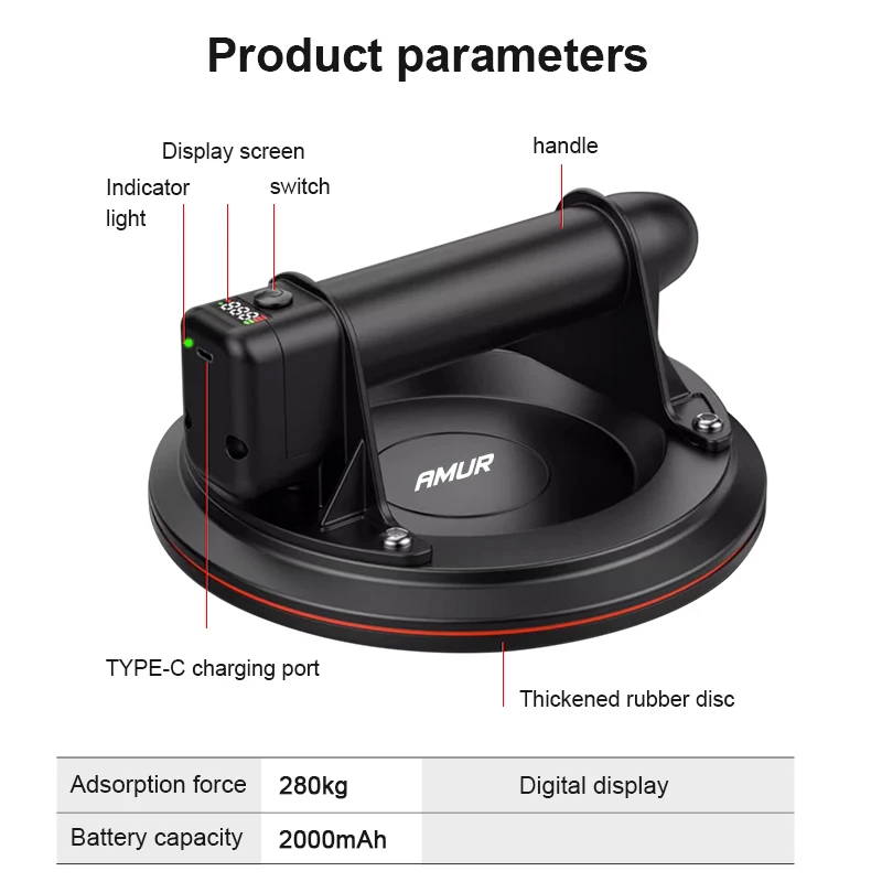 8 Inch 280kg Loading Capacity Air Pump Electric LED Display Vacuum Suction Cup  Vacuum Spreader Tile Adsorption Glass Lifting