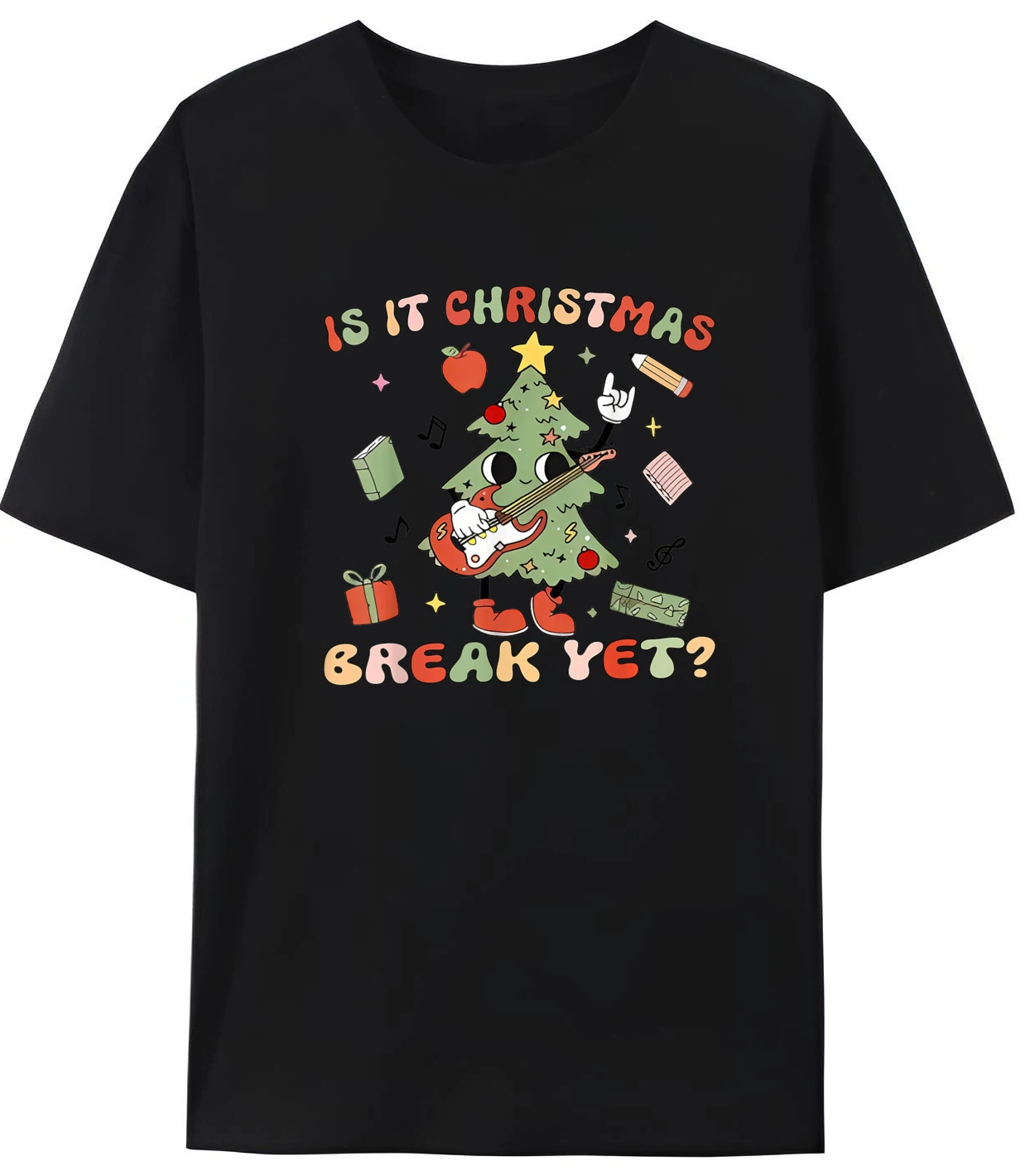 

Is It Christmas Break Yet Xmas Holiday Teacher Funny Letter Graphic T-Shirt Men's Comfortable Printed Tees