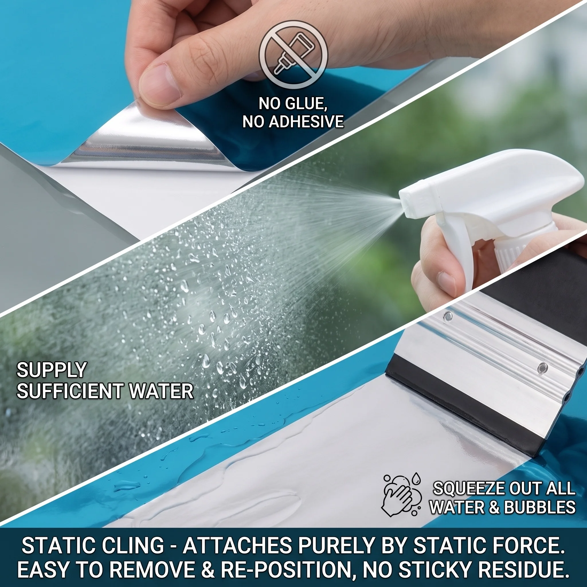 Removable Static Window Film Bright Blue Front Silver Back One‑Way Mirror Sun Blocker Anti‑Peeking Glass Sticker for Home Balcon