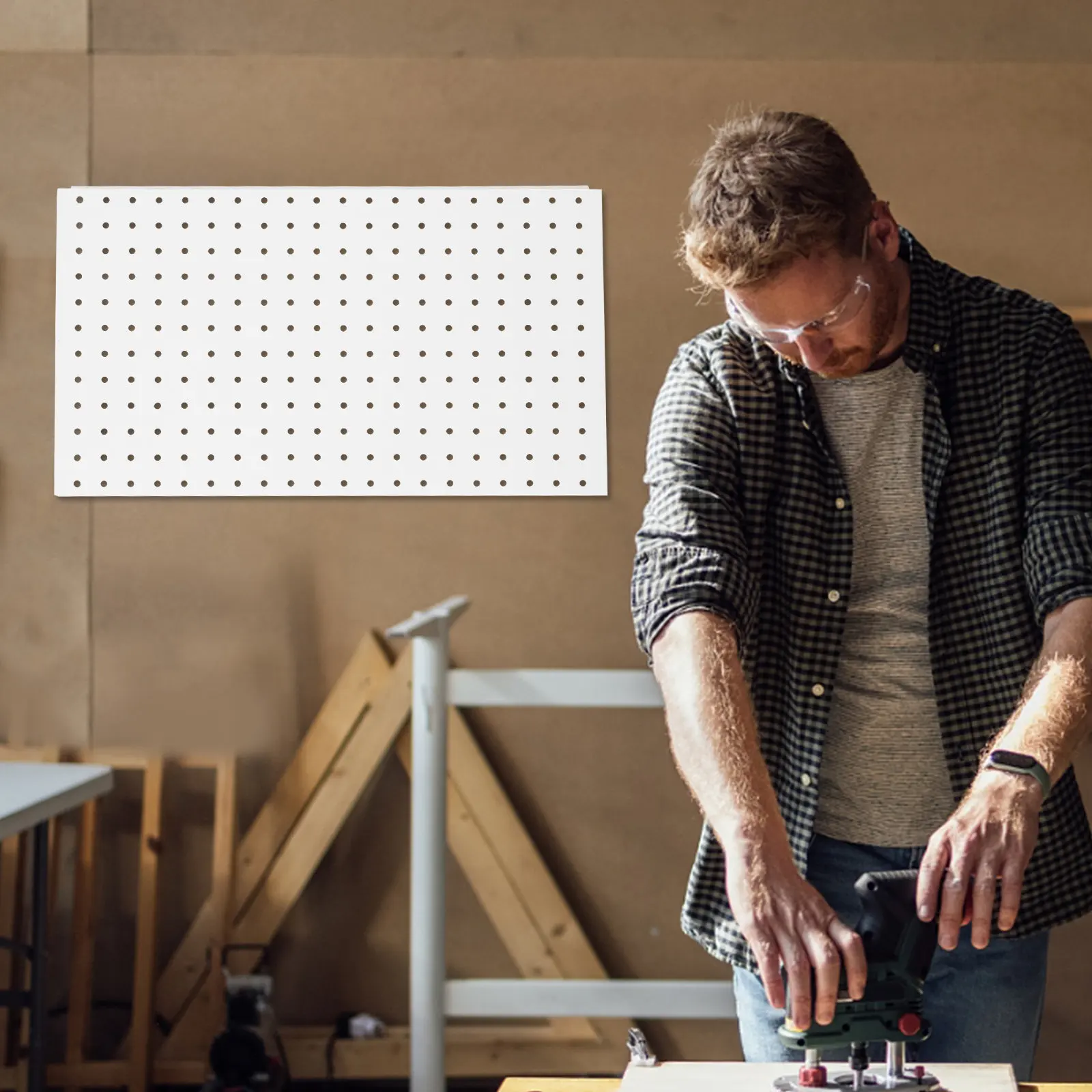 ペグボードパネル-ヘビーデューティー-鉄製壁掛けオーガナイザー-ガレージツール収納パネル-大型メタルペグボード-ワークショップデスク