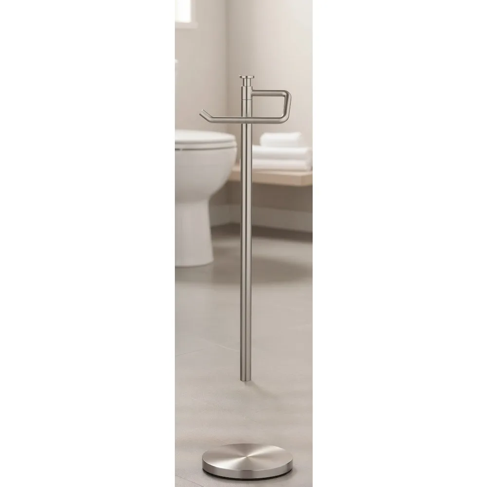 

Отдельно стоящий держатель для туалетной бумаги с утяжеленным основанием, атласный никель, держатель для рулона салфеток для ванной комнаты для роскошного домашнего декора