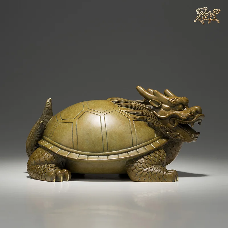 Asia high grade exorcise evil spirits Bring wealth money GOOD LUCK Dragon turtle BRONZE Sculpture FENG SHUI Statue