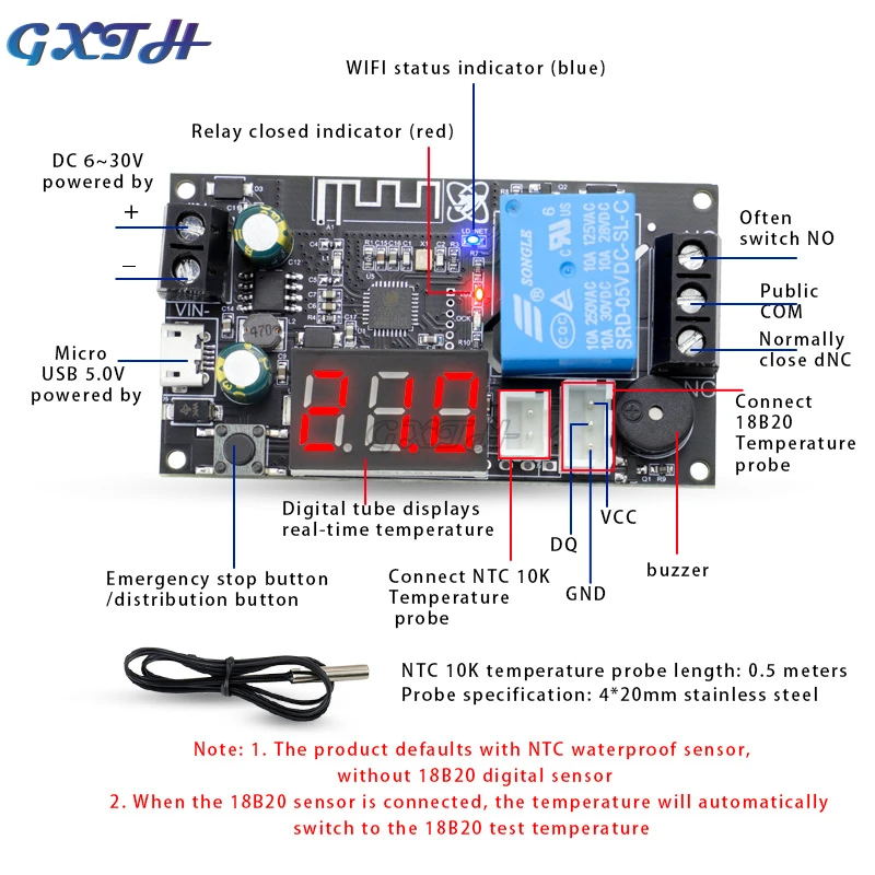 WIFI Remote Thermostat High Precision Temperature Controller Module Cooling and Heating APP Temperature Collection