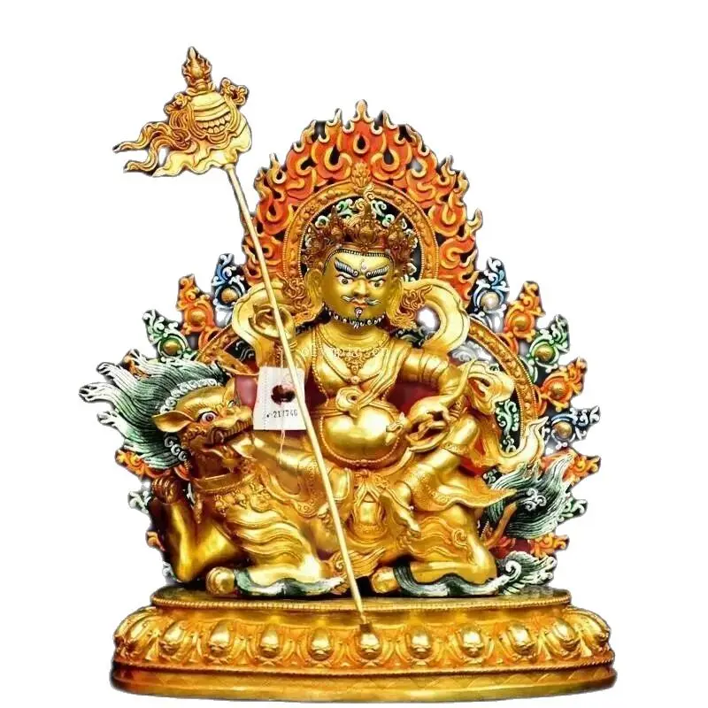 19\'\' Nepal Tibet bronze gold buddhism Wealth buddha Vaishravana Lion Zambala