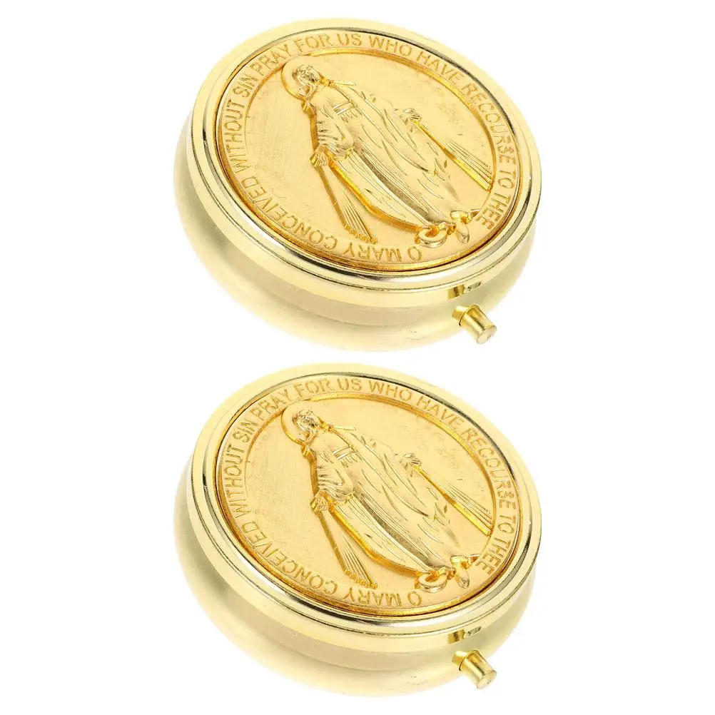 

2 Pcs Jewelry Gift Box Metal Rosary Holder Storage Case Communion Keepsake Golden Retro Container Organizer