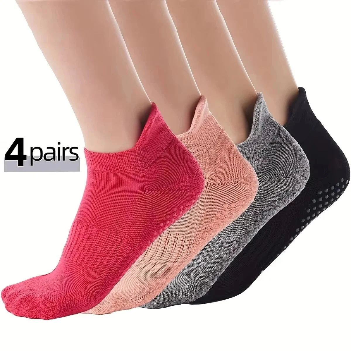 

4 Pairs Non-Slip Yoga Socks Women Breathable Fitness Cotton Pilates Sock Ladies Gym Workout Ballet Dance Sports Socks