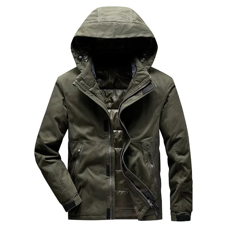 2024 New Men\'s Bomber Jackets Outwear Hooded Zip Up Vintage Winter Parkas Male Camoflage Green Padded Coat High Quality