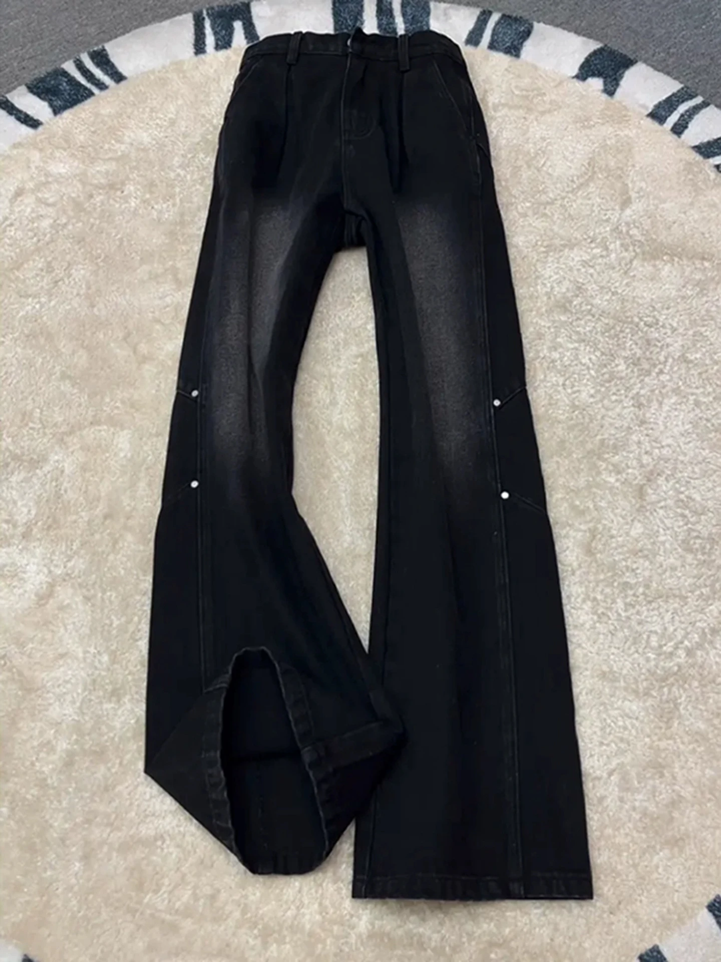 Bla Rivet Denim Jeans Men's Winter Fce High Waist Straight Leg Micro Flared Workwear Trousers Youth Casual Faion