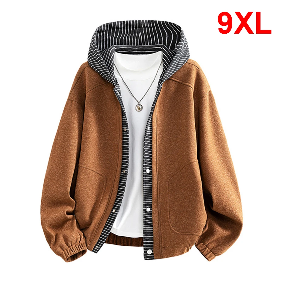 8XL Plus Size Jacket Men Fake Two Pieces Jacket Spring Autumn Hooded Coats Outerwear Male Big Size 8XL