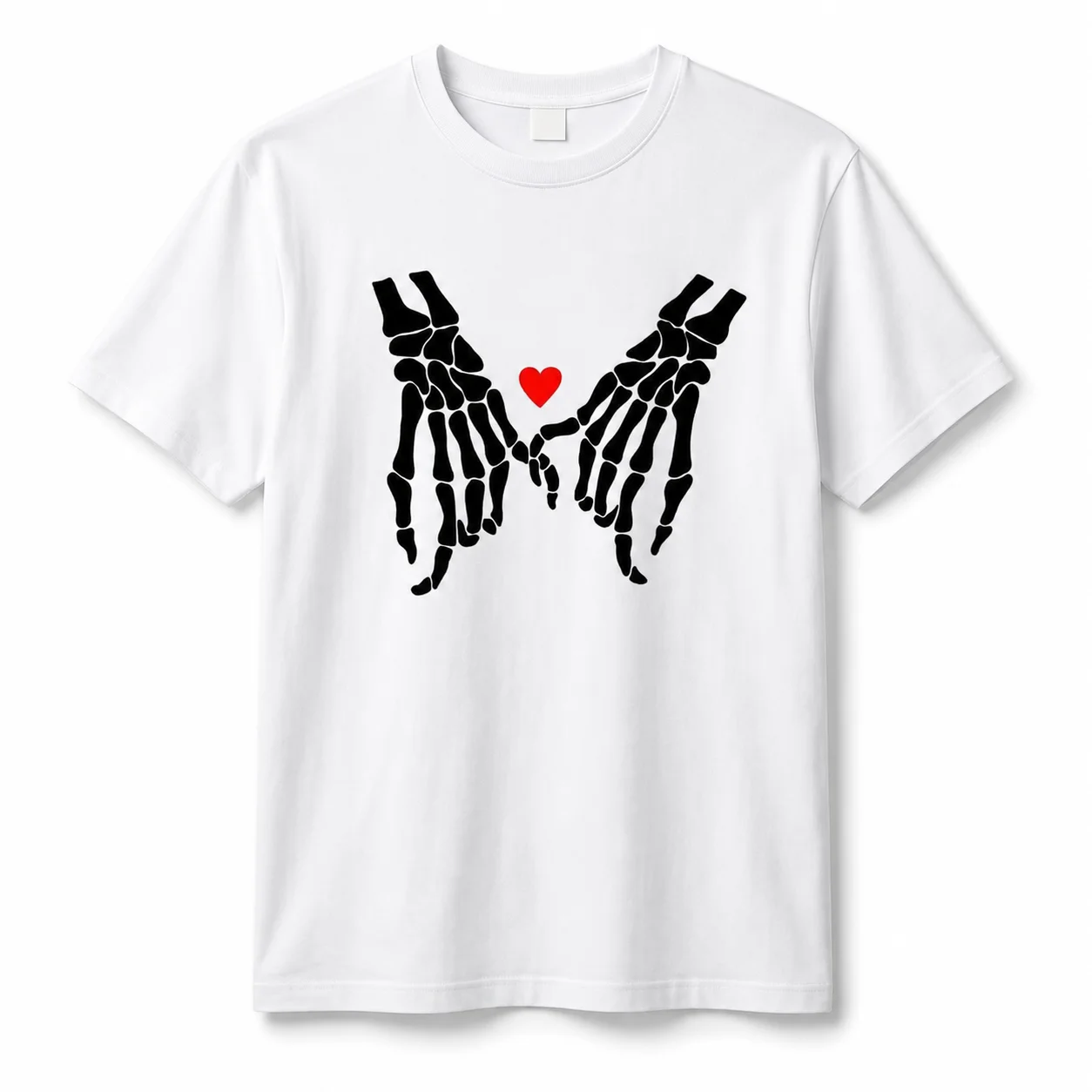 100% Cotton Skeleton Hands Pinky Promise Red Heart Graphic T-Shirt For Halloween Casual Daily Wear