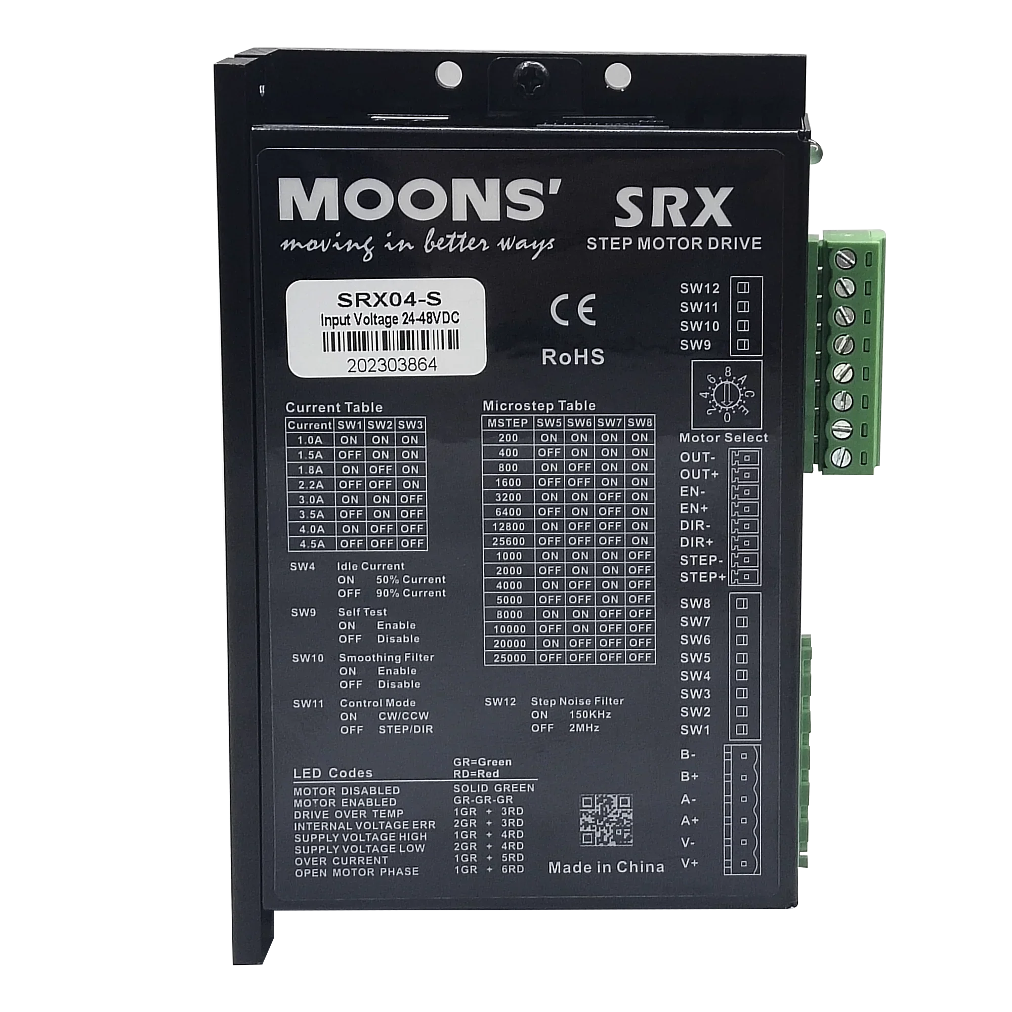 MOONS stepper drive 2 fase SRX04-S, versi terbaru 4.5a 24-48VDC, motor stepper langkah mikro